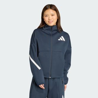 adidas Womens Z.N.E. Full-Zip Hoodie - Blue Recycled Material - Size X-Small