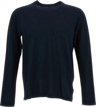 Zanone Crewneck T-shirt met lange mouwen - Heren - Longsleeves - Blauw - M - Katoen - Tops