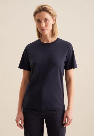 Seidensticker T-Shirt SEIDENSTICKER Schwarze Rose, Damen, Gr. XL, blau (navy), 100% Baumwolle, unifarben, regular fit, Rundhals, Shirts T-Shirt, 1/2 Rundhals Uni