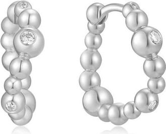 Ania Haie Beaded Huggie Hoop Earrings in Silver at Nordstrom