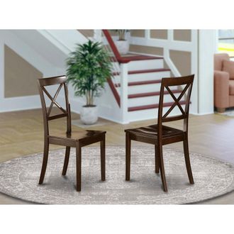 East West Furniture Boston X-Back kitchen chair with Wood Seat, Set of 2