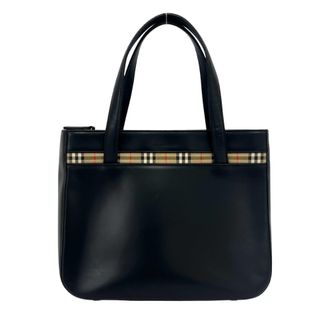 Burberry Beige Black Leather Canvas Handbag Tote Bag (Pre-Owned)