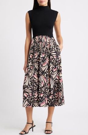 Vince Camuto Sleeveless Mixed Media Midi Dress in Black Multi at Nordstrom Rack, Size X-Small