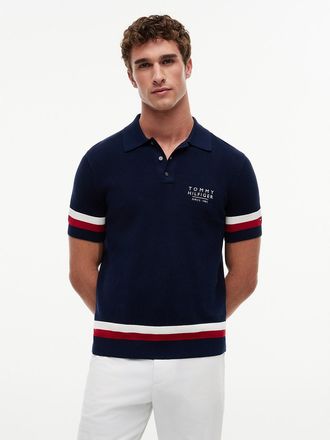 Tommy Hilfiger Mens Signature Stripe Sweater Polo - Light Navy - XL