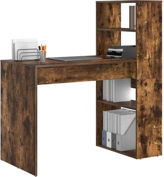 Berkfield Home Spacious Desk with Storage Smoked Oak 113x54x120 cm Engineered Wood in Brown | Size: 113 x 54 x 120 cm