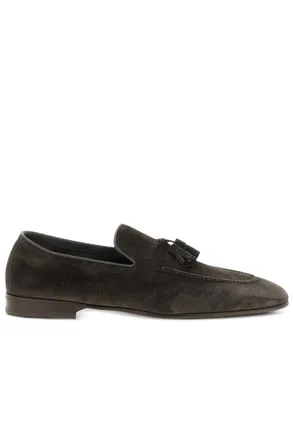 Brunello Cucinelli SUEDE TASSEL LOAFERS Size: 44, colour: BROWN