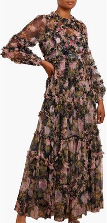 Needle & Thread English Rose Diamond Ruffle Gown in Graphite at Nordstrom, Size 4