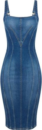 Elisabetta Franchi Jurk met vierkante halslijn en panelen - Dames - Casual kleedjes - Blauw - M - Katoen - Kleedjes