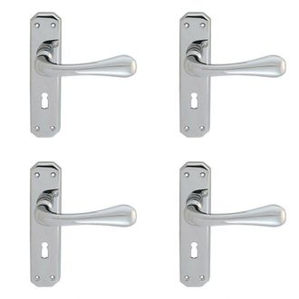 Loops 4x PAIR Heavy Duty Handle on Angular Lock Backplate 180 x 40mm Polished Chrome