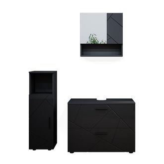 Vicco Conjunto De Muebles De Ba&ntilde;o Irma, Antracita Alto Brillo, 3 Piezas, Con Mueble Alto
