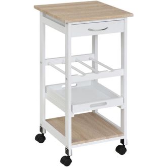 HOMCOM Carrito De Cocina Carro De Servicio De 4 Niveles Con Ruedas Caj&oacute;n Estantes Botellero Almacenaje Para Sala De Estar Comedor 37x37x76 Cm