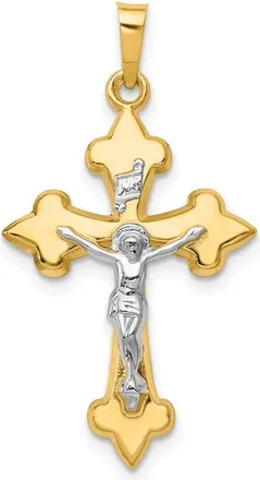 Diamond2Deal 14k Two-tone Gold Polished Fleur de Lis INRI Crucifix Pendant