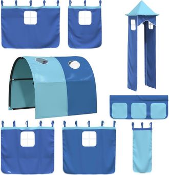 vidaXL Cortinas Para Cama Alta Con T&uacute;nel Y Torre Azul Vidaxl