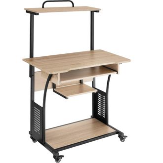 TecTake Escritorio industrial 3 estantes/ruedas 80x65,5x130,5 cm madera clara