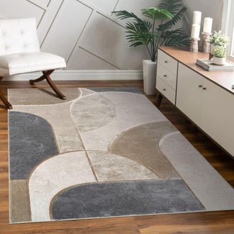 Paco Home Paco Home - Alfombra Sal&oacute;n Pelo Corto Motivo Geom&eacute;trico Arco Dise&ntilde;o Abstracto Gris Beige 200x290 Cm