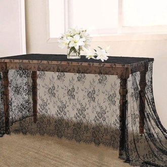 OEM Mantel De Encaje, Mantel De Estilo R&uacute;stico Vintage Para Bodas, Mantel Rom&aacute;ntico Para La Recepci&oacute;n Nupcial. - Negro - 150 X 300 Cm