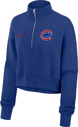 Nike Chicago Cubs Phoenix Nike Womens MLB Cropped 1/4-Zip Crew in Blue | 01N94EWEJ-LMW