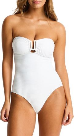Sea Level Australia U-Bar Bandeau One-Piece Swimsuit in White at Nordstrom, Size 10 Us