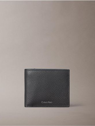 Calvin Klein Mens Foil Embossed Logo Bifold Wallet with Coin Pouch - Grey