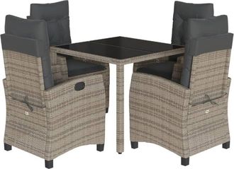 vidaXL Set Comedor De Jard&iacute;n 5 Piezas Con Cojines Rat&aacute;n Sint&eacute;tico Gris Vidaxl