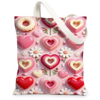 Generic Cute Floral Canvas Tote Bags, Heart Pattern Reusable Grocery Bags, ValentineS Day Lightweight Washable Canvas for Travel B, Peach, 13x15 Inch