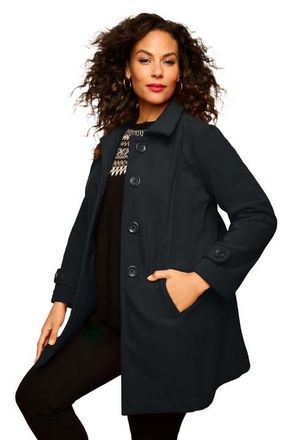 Roaman's Plus Size Button Up Fleece Jacket in Black at Nordstrom, Size Medium