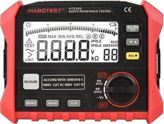 OEM Habotest Ht2302 - Comprobador Digital De Resistencia De Tierra (0 Ohmios A 4000 Ohmios, 100 Grupos, Almacenamiento De Datos, Pantalla Lcd Retroilumina