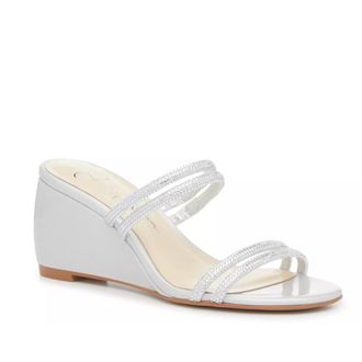 Jessica Simpson Mistoni Sandals Womens Silver Rhinestone Wedge Heel GAL509
