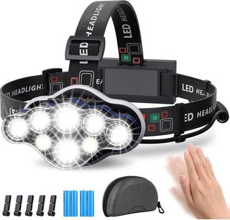 OEM Linterna Frontal De 18000 L&uacute;menes Con 8 Led Y 8 Modos De Iluminaci&oacute;n, Linterna Frontal Led Recargable Por Usb Ultra Potente, &Aacute;ngulo De Haz Ajustable D
