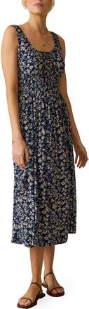 Faherty Sunseeker Smocked Waist Midi Dress in Juniper Ikat Floral at Nordstrom Rack, Size Xx-Large