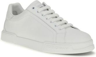 Dolce & Gabbana Mens White Calf Leather Bos Taurus Low Top Sneakers