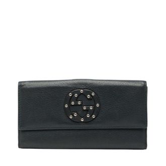 Gucci Navy Leather Long Wallet (Bi-Fold) (Pre-Owned)