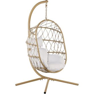 Beliani Beliani - Silla Colgante Con Soporte Beige Blanco Coj&iacute;n Suave Sala De Estar Exterior Adria