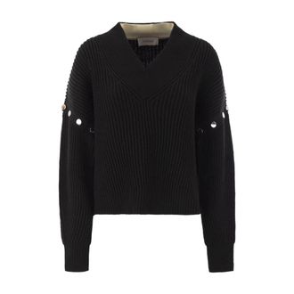 Sportmax Tay Sweater - Dames - V-hals truien - Zwart - XS - Wol - Truien & Vesten