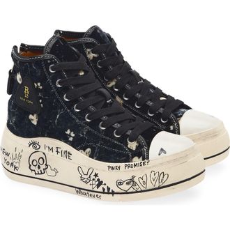 R13 Kurt Platform High Top Sneaker in Hearts On Black Graffiti at Nordstrom, Size 5