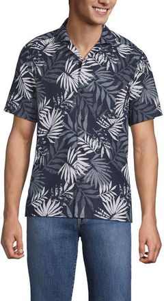 Lands End Short Sleeve Camp Collar Hawaiian Shirt in Slate Blue Stipple Palm at Nordstrom, Size X-Large