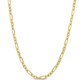 Amour 3mm Diamond Cut Figaro Chain Necklace In Yellow Plated Sterling Silver, 20 In