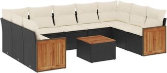 vidaXL Vidaxl - Set De Sof&aacute;s De Jard&iacute;n 10 Pzas Cojines Rat&aacute;n Sint&eacute;tico Negro