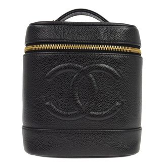 Chanel Vintage Timeless Cosmetic Case Caviar Black Leather Handbag (Pre-Owned)