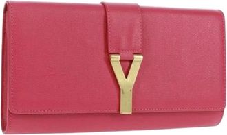 Saint Laurent Pre-owned Wallets, female, Pink, Size: ONE SIZE Pre-owned Leather Clutch
