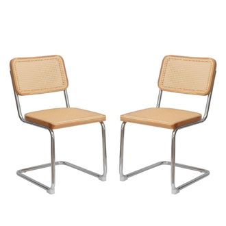 Urban Meuble Set de 2 sillas de comedor beige con rejilla de rat&aacute;n