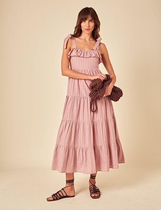Nobody's Child Pink Frill Tiered Delphine Midi Dress