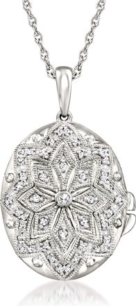 Ross-Simons Diamond Floral Milgrain Locket Pendant Necklace in Sterling Silver