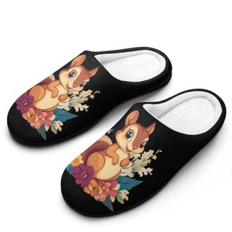 Generic Cute Squirrel With Flowers Womens Slippers Warm House Slippers Indoor House Shoes with Anti-Skid Rubber Sole