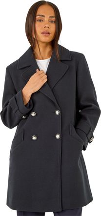 Roman Womens Petite Double Breasted Collared Peacoat - Blue - Size 16 UK