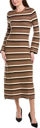 Elie Tahari Bell Sleeve Stripe Fitted Midi Dress