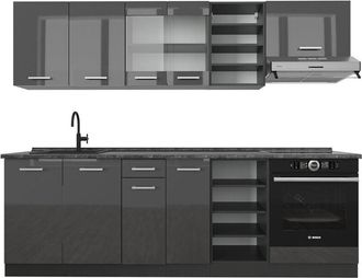 Vicco Cucina componibile R-Line, Antracite lucido/antracite, 240 cm, pl Antracite