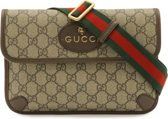Gucci Sherry Line Beige Brown Green Khaki Red Color Gg Supreme Canvas Pvc Coated Canvas Leather Fanny Pack Sling Bag (Pre-Owned)