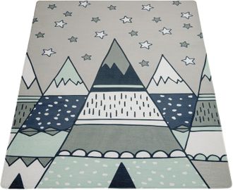 Paco Home Kinderteppich »Chicos 553« rechteckig 2 mm Höhe Flachgewebe, Motiv Berge & Sterne, Kinderzimmer