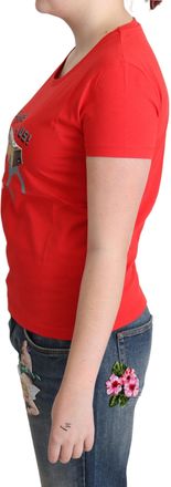 Moschino Womens Red Cotton Come Play 4 Us Print Tops Blouse T-Shirt